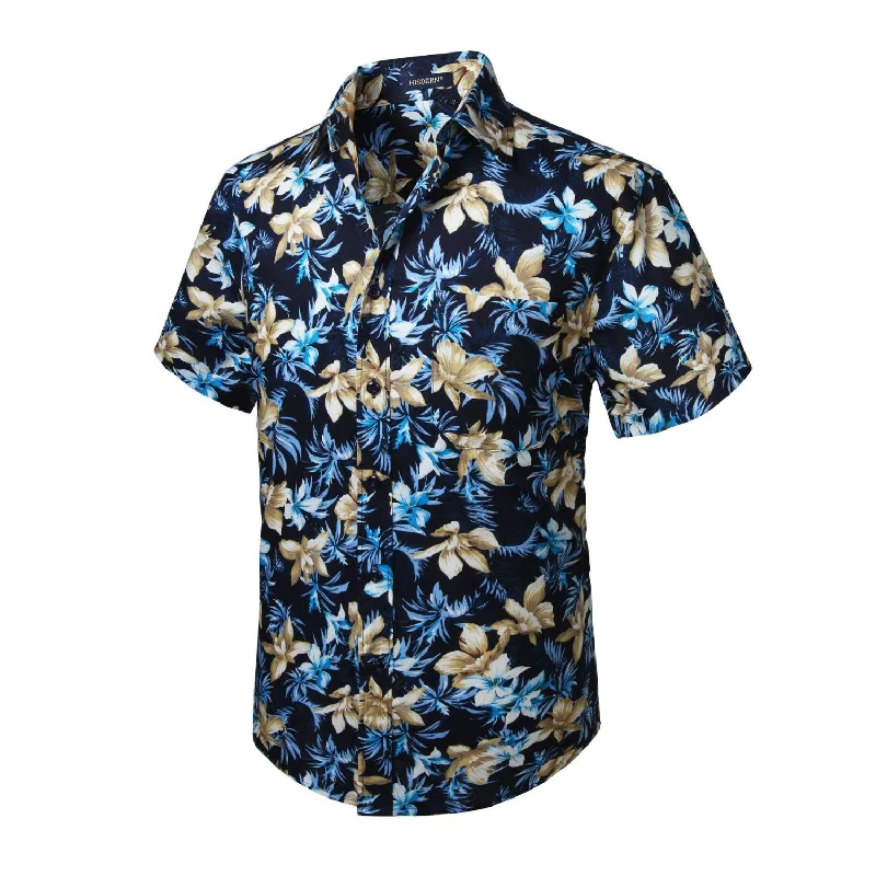 Plus Size Men's Striped Dress Shirts in Navy and White for a Nautical - Inspired StyleFunky Hawaiian Shirts with Pocket - NAVY BLUE-2 Plus Size Men's Striped Dress Shirts in Navy and White for a Nautical - Inspired StyleFunky Hawaiian Shirts with Pocket - NAVY BLUE-2