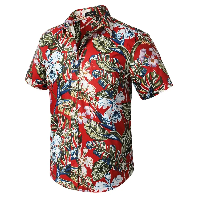 Men's Button - Down Collar Dress Shirts in Creamy Ivory for a Semi - Formal EventHawaiian Tropical Shirts with Pocket - RED Men's Button - Down Collar Dress Shirts in Creamy Ivory for a Semi - Formal EventHawaiian Tropical Shirts with Pocket - RED