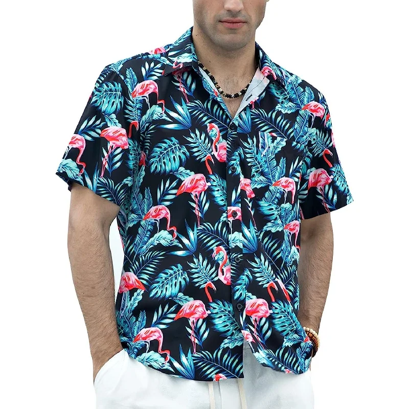Plus Size Men's Striped Dress Shirts in Navy and White for a Nautical - Inspired StyleHawaiian Tropical Shirts with Pocket - Z2-BLACK GREEN Plus Size Men's Striped Dress Shirts in Navy and White for a Nautical - Inspired StyleHawaiian Tropical Shirts with Pocket - Z2-BLACK GREEN