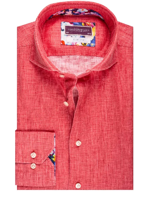 Plus Size Men's Striped Chambray Casual Shirts with a Spread Collar for a Preppy AppearanceLondon Red Linen Slim Fit Shirt Red Plus Size Men's Striped Chambray Casual Shirts with a Spread Collar for a Preppy AppearanceLondon Red Linen Slim Fit Shirt Red