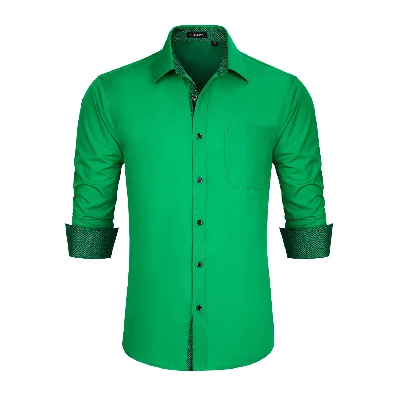 Men's Semi - Fitted Dress Shirts in Emerald Green with Mitered Cuffs for a Polished AppearanceMen's Patchwork Dress Shirt with Pocket - HUNTER GREEN Men's Semi - Fitted Dress Shirts in Emerald Green with Mitered Cuffs for a Polished AppearanceMen's Patchwork Dress Shirt with Pocket - HUNTER GREEN