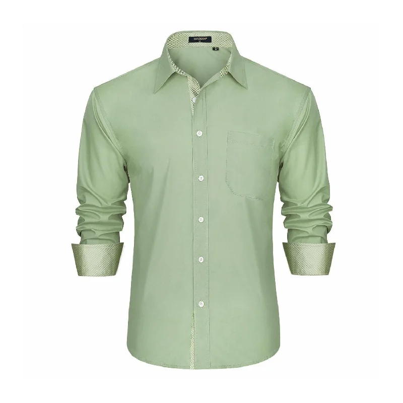Men's Long - Tail Dress Shirts in Olive Green for Tucking into Trousers NeatlyMen's Patchwork Dress Shirt with Pocket - SAGE GREEN Men's Long - Tail Dress Shirts in Olive Green for Tucking into Trousers NeatlyMen's Patchwork Dress Shirt with Pocket - SAGE GREEN