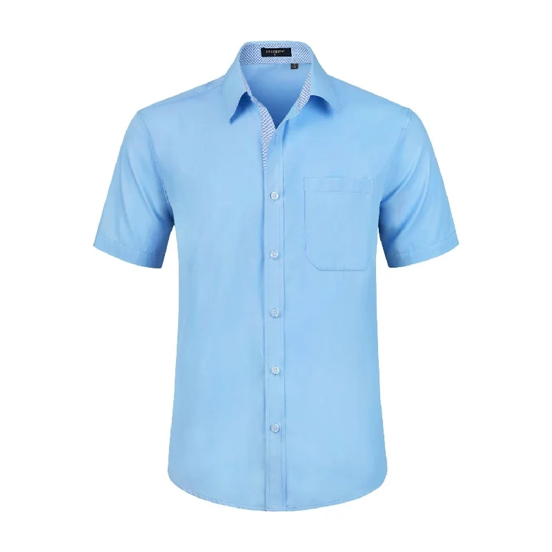 Plus Size Men's Wrinkle - Resistant Polyester Dress Shirts in Black for Easy Travel and MaintenanceMen's Short Sleeve Shirt with Pocket - A1-BLUE2 Plus Size Men's Wrinkle - Resistant Polyester Dress Shirts in Black for Easy Travel and MaintenanceMen's Short Sleeve Shirt with Pocket - A1-BLUE2