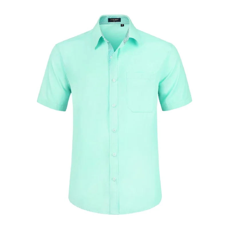Men's Tailored Fit Linen Blend Dress Shirts in Beige for a Summer Wedding AttireMen's Short Sleeve Shirt with Pocket - A1-GREEN2 Men's Tailored Fit Linen Blend Dress Shirts in Beige for a Summer Wedding AttireMen's Short Sleeve Shirt with Pocket - A1-GREEN2
