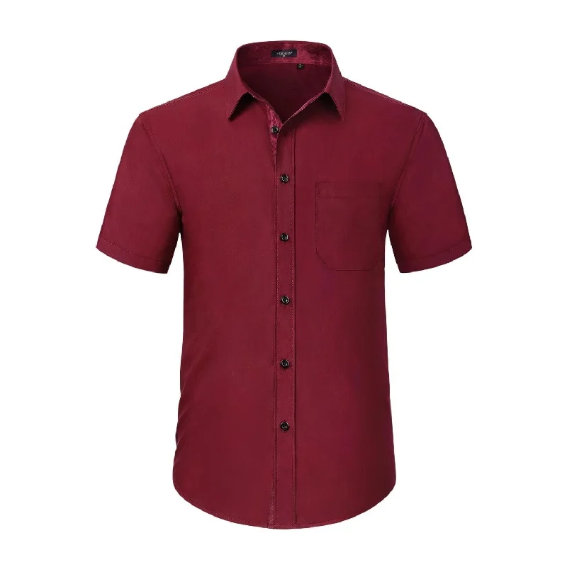 Men's Easy - Care Dress Shirts in Light Grey with a Self - Stripe Pattern for a Refined LookMen's Short Sleeve Shirt with Pocket - B1-RED2 Men's Easy - Care Dress Shirts in Light Grey with a Self - Stripe Pattern for a Refined LookMen's Short Sleeve Shirt with Pocket - B1-RED2