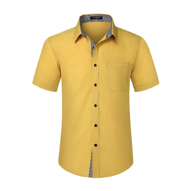 Men's Moisture - Wicking Dress Shirts in Charcoal for a Cool and Dry Feeling at WorkMen's Short Sleeve Shirt with Pocket - B1-YELLOW Men's Moisture - Wicking Dress Shirts in Charcoal for a Cool and Dry Feeling at WorkMen's Short Sleeve Shirt with Pocket - B1-YELLOW