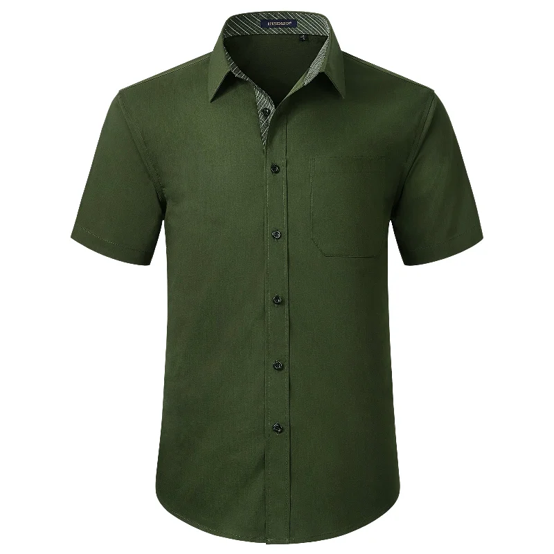 Men's Silk - Finished Dress Shirts in Silver Grey for a Glamorous Evening LookMen's Short Sleeve Shirt with Pocket - B1-GREEN
