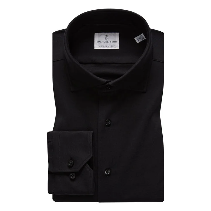 Men's Distressed Denim Casual Shirts with Frayed Edges for a Trendy and Rugged LookModern 4Flex Stretch Knit Shirt MJ416501BY Black Men's Distressed Denim Casual Shirts with Frayed Edges for a Trendy and Rugged LookModern 4Flex Stretch Knit Shirt MJ416501BY Black