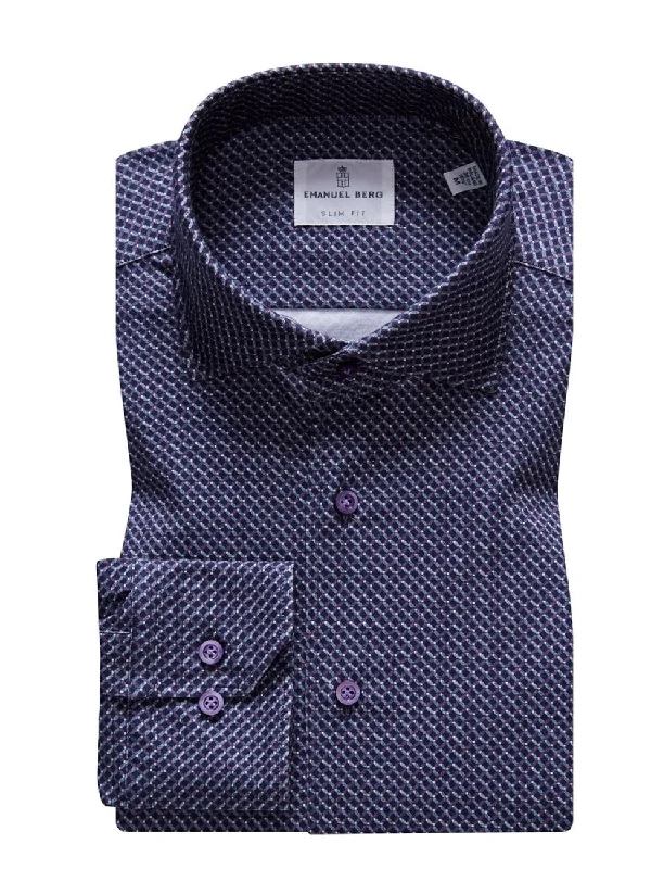 Men's Wrinkle - Resistant Polyester Blend Casual Shirts for Easy Travel and MaintenanceModern 4Flex Stretch Knit Shirt SF18246 Dark Purple Men's Wrinkle - Resistant Polyester Blend Casual Shirts for Easy Travel and MaintenanceModern 4Flex Stretch Knit Shirt SF18246 Dark Purple
