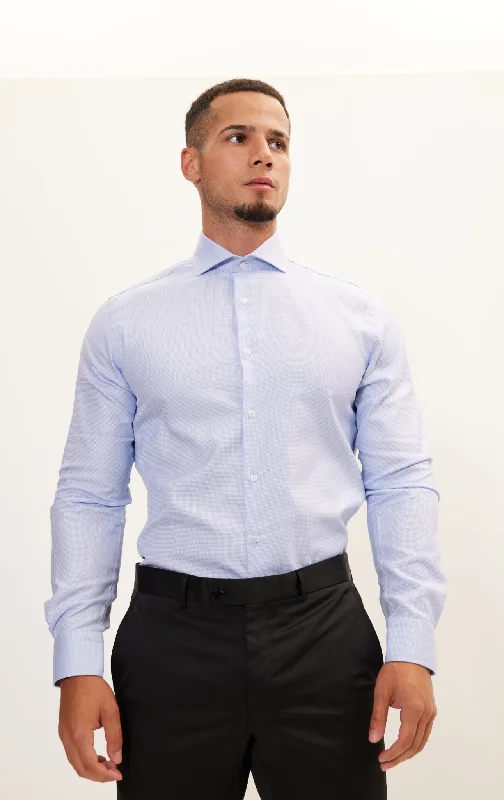 Men's French Cuff Dress Shirts in Charcoal Grey with Mother - of - Pearl Buttons for a Formal OccasionPure Cotton French Placket Spread Collar Dress Shirt - Blue White Poplin
