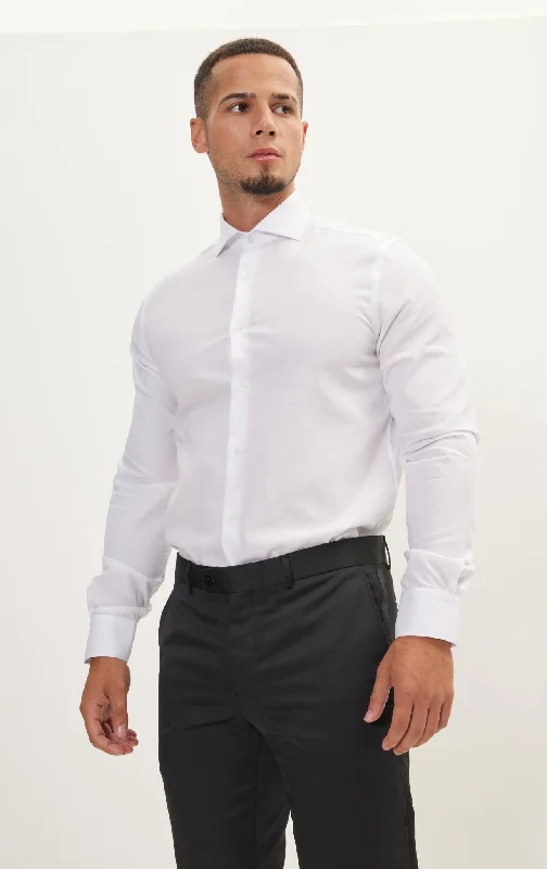 Slim Fit Men's Egyptian Cotton Dress Shirts in Crisp White for a Classic Business LookPure Cotton French Placket Spread Collar Dress Shirt - Pique White Slim Fit Men's Egyptian Cotton Dress Shirts in Crisp White for a Classic Business LookPure Cotton French Placket Spread Collar Dress Shirt - Pique White