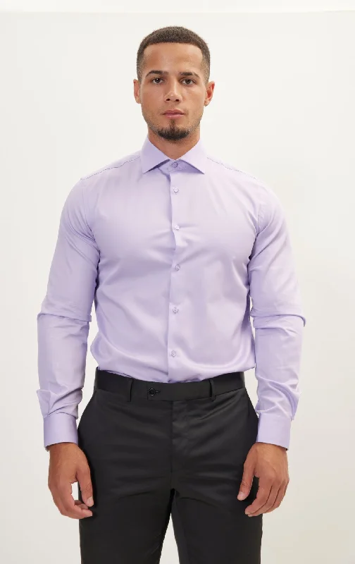 Men's Tailored Fit Linen Blend Dress Shirts in Beige for a Summer Wedding AttirePure Cotton Dress Shirt - Lilac Men's Tailored Fit Linen Blend Dress Shirts in Beige for a Summer Wedding AttirePure Cotton Dress Shirt - Lilac