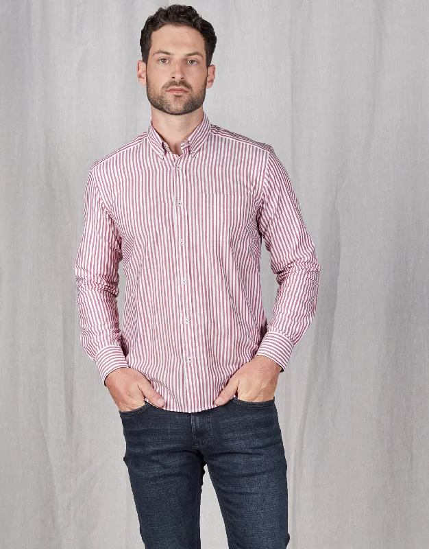 Men's Wrinkle - Resistant Polyester Blend Casual Shirts for Easy Travel and MaintenanceOhope Red & White Stripe Shirt Men's Wrinkle - Resistant Polyester Blend Casual Shirts for Easy Travel and MaintenanceOhope Red & White Stripe Shirt