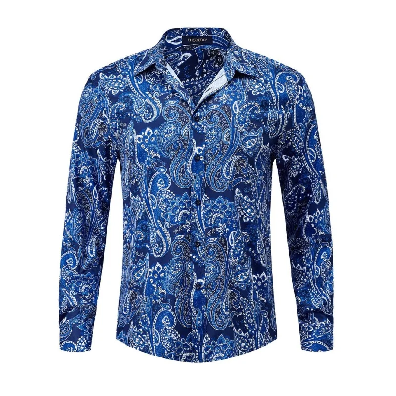 Men's Moisture - Wicking Dress Shirts in Charcoal for a Cool and Dry Feeling at WorkMen's Long Sleeve Shiny Shirt - Y-WHITE/BLUE Men's Moisture - Wicking Dress Shirts in Charcoal for a Cool and Dry Feeling at WorkMen's Long Sleeve Shiny Shirt - Y-WHITE/BLUE