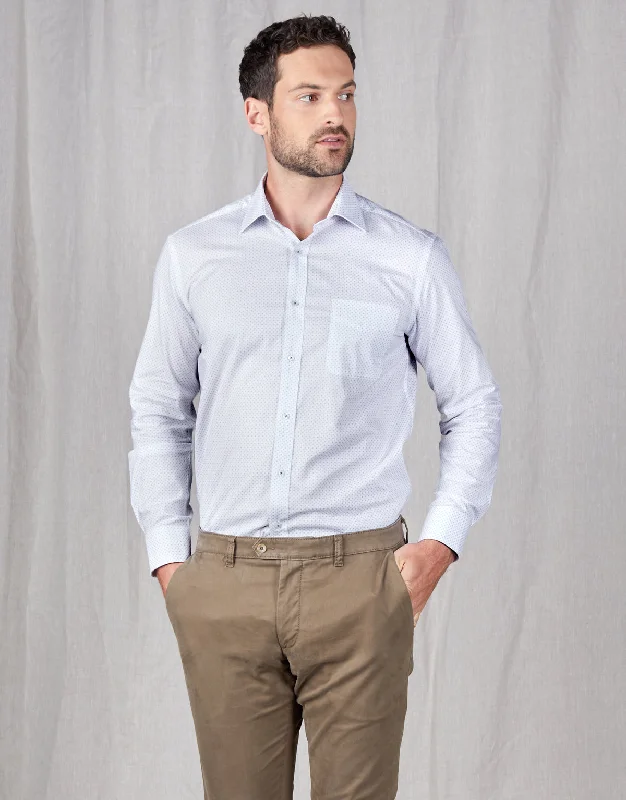 Men's Thermal - Lined Casual Shirts in Black for Added Warmth in Cold WeatherSinatra White & Blue Microdesign Shirt Men's Thermal - Lined Casual Shirts in Black for Added Warmth in Cold WeatherSinatra White & Blue Microdesign Shirt