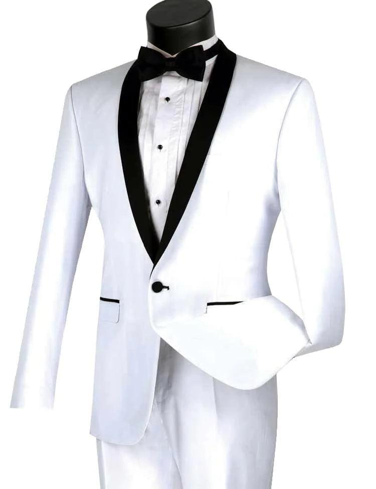 Men's Wrinkle - Resistant Polyester Blend Casual Shirts for Easy Travel and MaintenanceWhite Slim Fit Tuxedo with Black Shawl Lapel & White Pants Men's Wrinkle - Resistant Polyester Blend Casual Shirts for Easy Travel and MaintenanceWhite Slim Fit Tuxedo with Black Shawl Lapel & White Pants