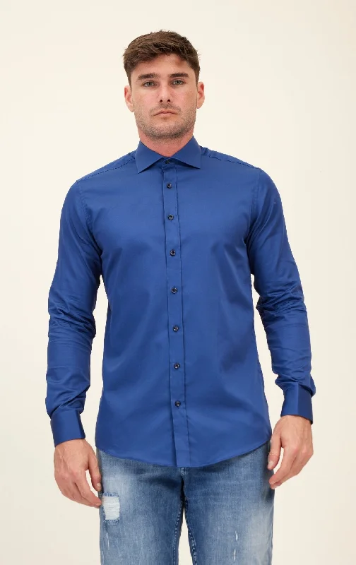 Men's Silk - Finished Dress Shirts in Silver Grey for a Glamorous Evening LookPure Cotton Spread Collar Fitted Dress Shirt - Navy Men's Silk - Finished Dress Shirts in Silver Grey for a Glamorous Evening LookPure Cotton Spread Collar Fitted Dress Shirt - Navy