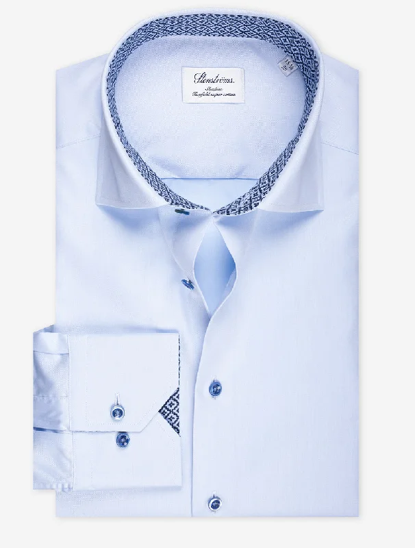 Men's Stretch - Fabric Casual Shirts in Navy Blue for a Comfortable and Flexible FitBlue Contrast Twill Slim Shirt Men's Stretch - Fabric Casual Shirts in Navy Blue for a Comfortable and Flexible FitBlue Contrast Twill Slim Shirt