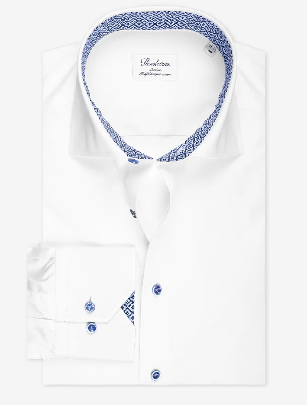 Men's Slim - Fit Printed Floral Casual Shirts in Pastel Colors for a Spring - Inspired VibeWhite Contrast Twill Slim Fit Shirt Men's Slim - Fit Printed Floral Casual Shirts in Pastel Colors for a Spring - Inspired VibeWhite Contrast Twill Slim Fit Shirt