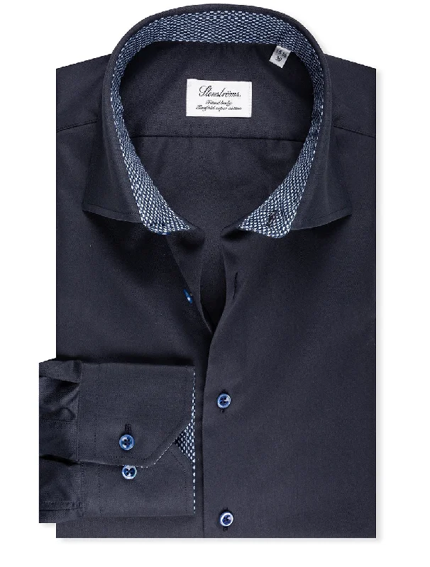 Men's Long - Line Oversized Casual Shirts in Dark Gray for a Relaxed and Modern LookInlay With Contrast Button Shirt Navy Men's Long - Line Oversized Casual Shirts in Dark Gray for a Relaxed and Modern LookInlay With Contrast Button Shirt Navy