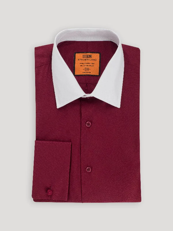 Men's Semi - Fitted Dress Shirts in Emerald Green with Mitered Cuffs for a Polished AppearancePoplin Dress Shirt | Classic Fit | French Cuff | 100% Cotton | Burgundy Men's Semi - Fitted Dress Shirts in Emerald Green with Mitered Cuffs for a Polished AppearancePoplin Dress Shirt | Classic Fit | French Cuff | 100% Cotton | Burgundy