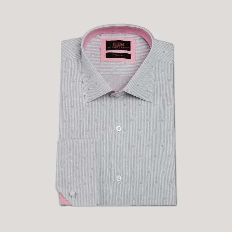 Men's Tailored Fit Linen Blend Dress Shirts in Beige for a Summer Wedding AttireSteven Land | Angled Cuff Dress Shirt | Pinstripe Dots Men's Tailored Fit Linen Blend Dress Shirts in Beige for a Summer Wedding AttireSteven Land | Angled Cuff Dress Shirt | Pinstripe Dots