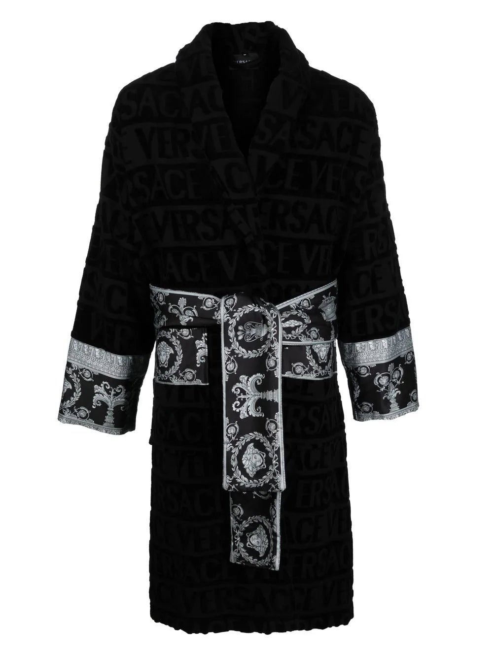 Men's robes with a thermal - regulating fabric​Versace Black w/Silver I ♡ Baroque Trim Bathrobe