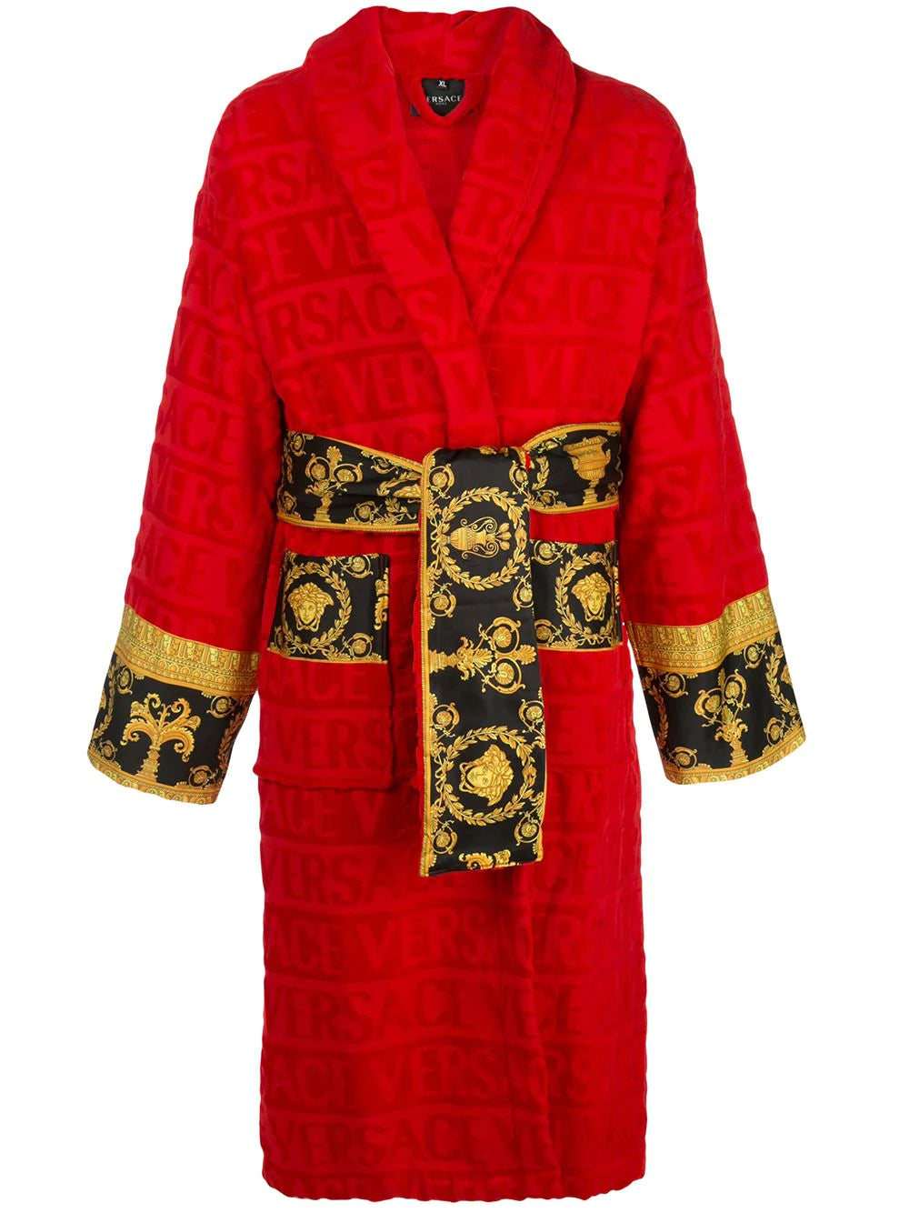 Men's robes with a padded body​Versace Red I ♡ Baroque Trim Bathrobe