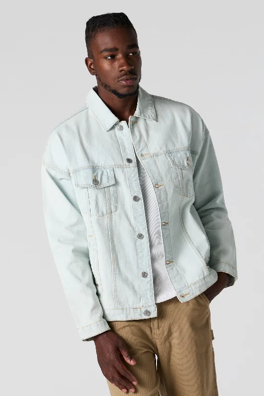 Plus - size men jackets with adjustable drawstrings for a comfortable fitAcid Wash Denim Trucker Jacket Plus - size men jackets with adjustable drawstrings for a comfortable fitAcid Wash Denim Trucker Jacket