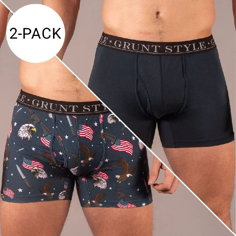 Men's boxer briefs with a flat - lock stitchingBase Command 2-Pack Boxer Briefs - Navy & Tac Eagle Men's boxer briefs with a flat - lock stitchingBase Command 2-Pack Boxer Briefs - Navy & Tac Eagle