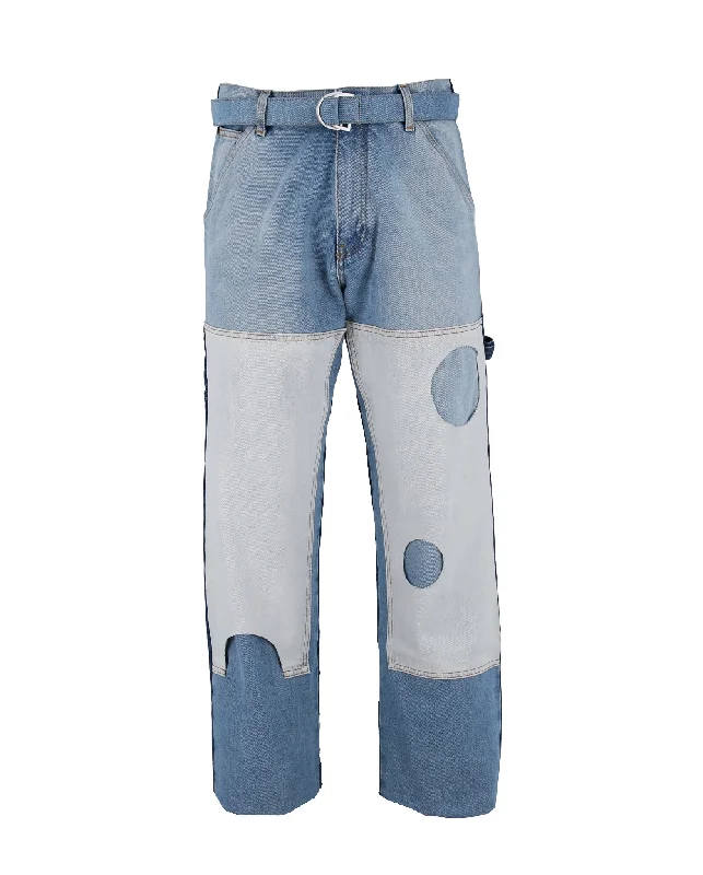 Men's Jeans with a Cargo - Inspired Knee Pocket for Extra StorageOff-White Mens Meteor Denim Carpenter Pants Men's Jeans with a Cargo - Inspired Knee Pocket for Extra StorageOff-White Mens Meteor Denim Carpenter Pants