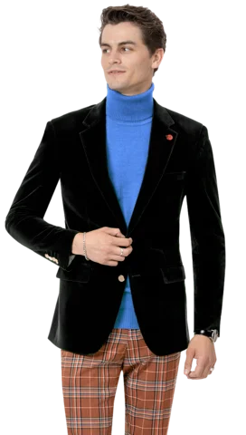Plus Size Men's Paisley Print Silk Blazer in Royal Blue for a Statement - Making Party OutfitBlack Solid Velvet Blazer J134 Plus Size Men's Paisley Print Silk Blazer in Royal Blue for a Statement - Making Party OutfitBlack Solid Velvet Blazer J134