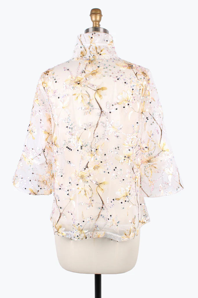 Slim - fit leather men jackets with a distressed finish for a rugged lookDamee Floral Embroidery Peplum Mesh Jacket 2396-GOLD F24 Slim - fit leather men jackets with a distressed finish for a rugged lookDamee Floral Embroidery Peplum Mesh Jacket 2396-GOLD F24