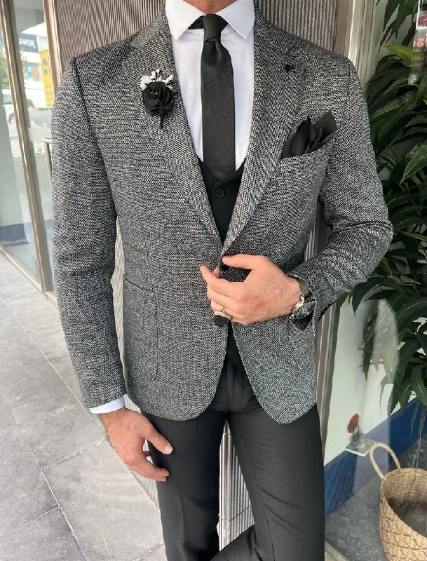 Plus Size Men's Charcoal Grey Linen Blazer with Notch Lapel for a Summer - Ready StyleFabio Gray Slim Fit Wool Blazer Plus Size Men's Charcoal Grey Linen Blazer with Notch Lapel for a Summer - Ready StyleFabio Gray Slim Fit Wool Blazer