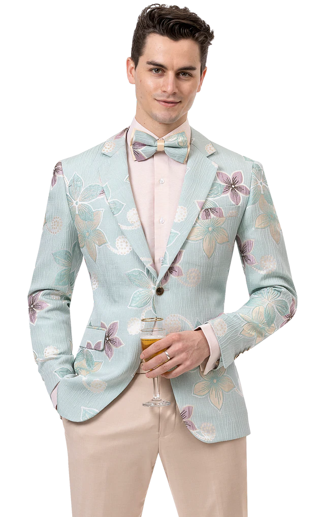 Men's Stretch - Fabric Blazer in Black for a Comfortable and Flexible Everyday WearLight Teal Floral Print Fashion Blazer J148 Men's Stretch - Fabric Blazer in Black for a Comfortable and Flexible Everyday WearLight Teal Floral Print Fashion Blazer J148