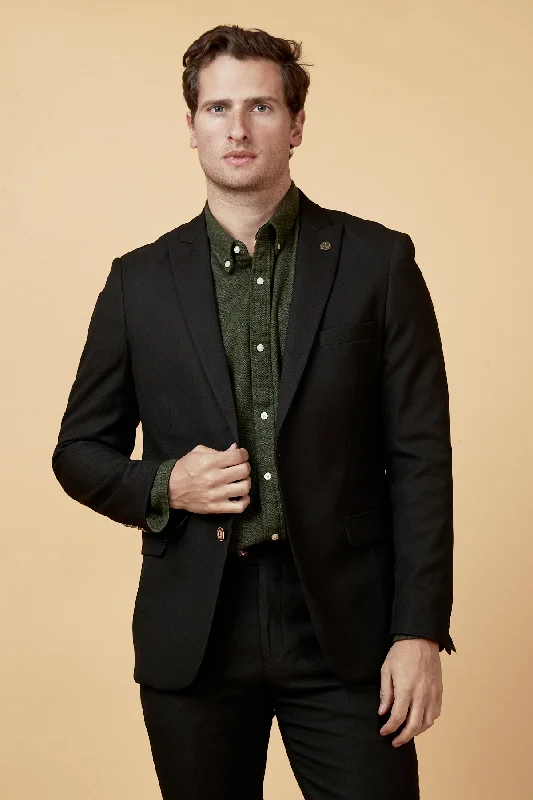 Men's Linen - Cotton Blend Blazer in Tan with Roll - Up Sleeves for a Laid - Back Summer LookMAX - Black Blazer with Contrast Buttons Men's Linen - Cotton Blend Blazer in Tan with Roll - Up Sleeves for a Laid - Back Summer LookMAX - Black Blazer with Contrast Buttons
