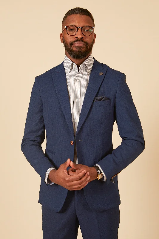 Tall Men's Black Leather Blazer with Zipper Details for a Modern and Edgy LookMAX - Royal Blue Blazer with Contrast Buttons
