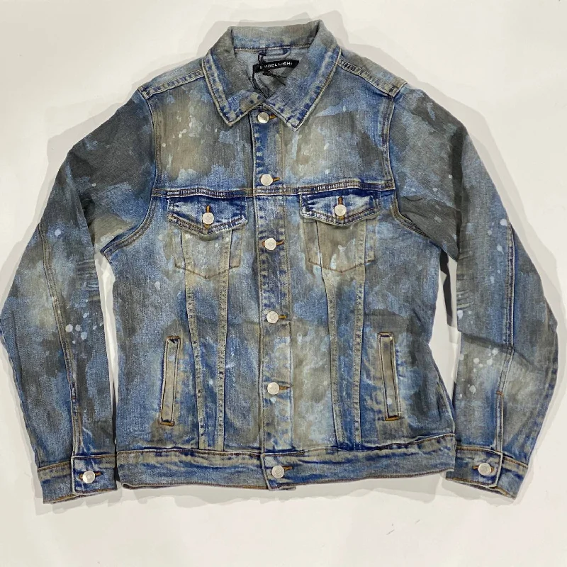 Plus - size men jackets with adjustable drawstrings for a comfortable fitMen's Burns Denim Jacket In Dirty Light Indigo Plus - size men jackets with adjustable drawstrings for a comfortable fitMen's Burns Denim Jacket In Dirty Light Indigo