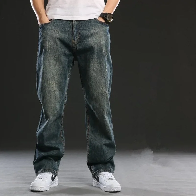 Men's Jeans with an Elastic Waistband for Ultimate ComfortMen's Casual Denim Retro Style Washed Loose Fit Straight Jeans Pants Men's Jeans with an Elastic Waistband for Ultimate ComfortMen's Casual Denim Retro Style Washed Loose Fit Straight Jeans Pants
