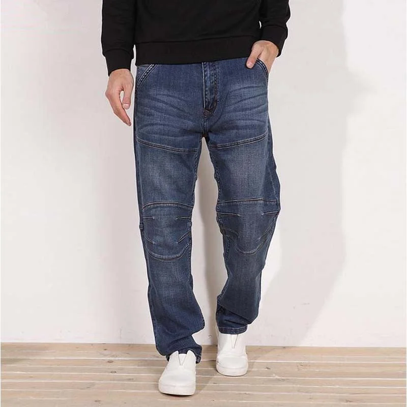 Men's Jeans with a Cargo - Inspired Knee Pocket for Extra StorageMen's Casual Mid Waist Solid Pattern Full-Length Loose Trousers Men's Jeans with a Cargo - Inspired Knee Pocket for Extra StorageMen's Casual Mid Waist Solid Pattern Full-Length Loose Trousers