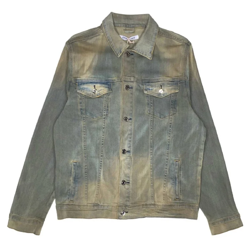 Stretch - fabric men jackets for unrestricted movement during workoutsMen's Denim Jacket In Blue/beige Stretch - fabric men jackets for unrestricted movement during workoutsMen's Denim Jacket In Blue/beige