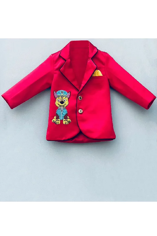 Men's Slim Fit Plaid Blazer in Red and Black for a Festive and Fashionable Holiday LookPersonalised paw patrol chase embroidered red coat Men's Slim Fit Plaid Blazer in Red and Black for a Festive and Fashionable Holiday LookPersonalised paw patrol chase embroidered red coat