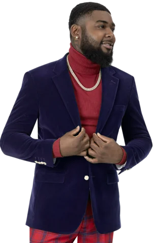 Men's Slim Fit Plaid Blazer in Red and Black for a Festive and Fashionable Holiday LookRoyal Solid Velvet Blazer J134 Men's Slim Fit Plaid Blazer in Red and Black for a Festive and Fashionable Holiday LookRoyal Solid Velvet Blazer J134