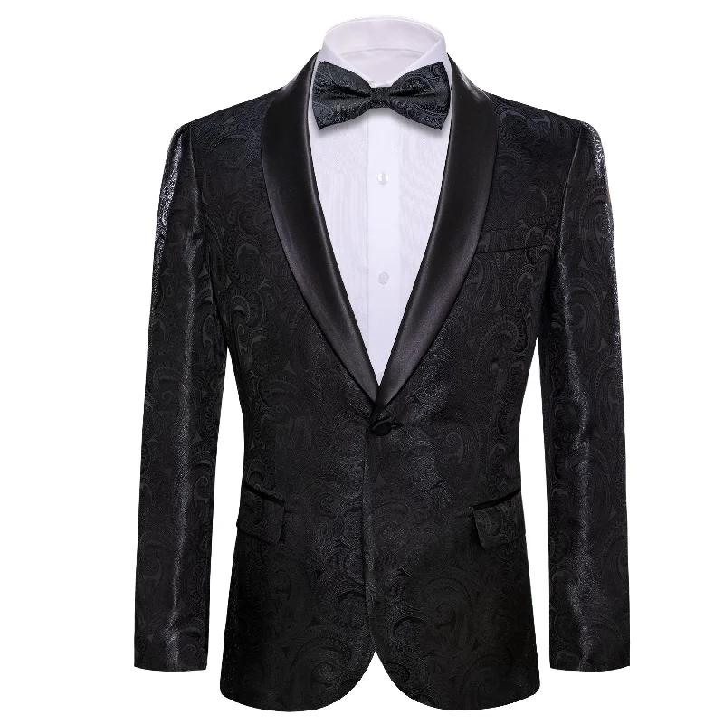 Men's Tweed Blazer in Brown with Leather Elbow Patches for a Classic and Academic StyleSimon Von Wedding Suit Black Paisley Jacquard Blazer - XX-0021 Men's Tweed Blazer in Brown with Leather Elbow Patches for a Classic and Academic StyleSimon Von Wedding Suit Black Paisley Jacquard Blazer - XX-0021