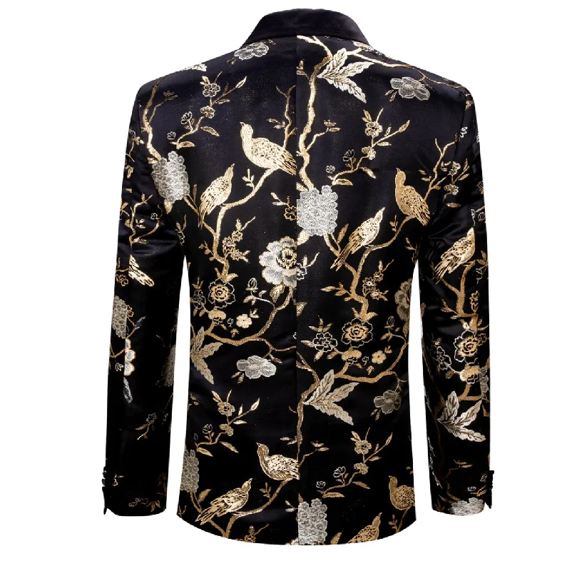 Plus Size Men's Floral Print Blazer in Pink and Purple for a Bold and Fashion - Forward StatementSimon Von Men's Black Gold Floral Suit Jacket Slim One Button Stylish Blazer-XX0014 Plus Size Men's Floral Print Blazer in Pink and Purple for a Bold and Fashion - Forward StatementSimon Von Men's Black Gold Floral Suit Jacket Slim One Button Stylish Blazer-XX0014