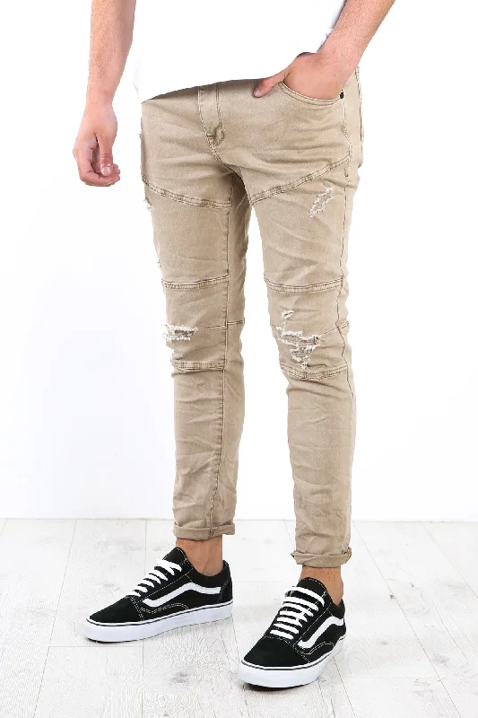 Men's Distressed Jeans with Patches for a Retro and DIY - Inspired AppearanceSoho Jean Tan Men's Distressed Jeans with Patches for a Retro and DIY - Inspired AppearanceSoho Jean Tan