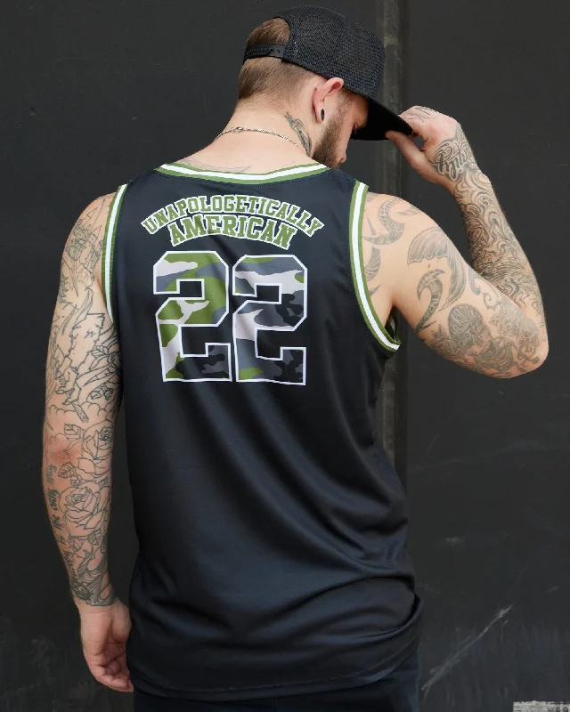 Men's NBA Authentic Team Jerseys in Official Team Colors for True Basketball FansUnapologetically American Jersey - Black & Camo Men's NBA Authentic Team Jerseys in Official Team Colors for True Basketball FansUnapologetically American Jersey - Black & Camo