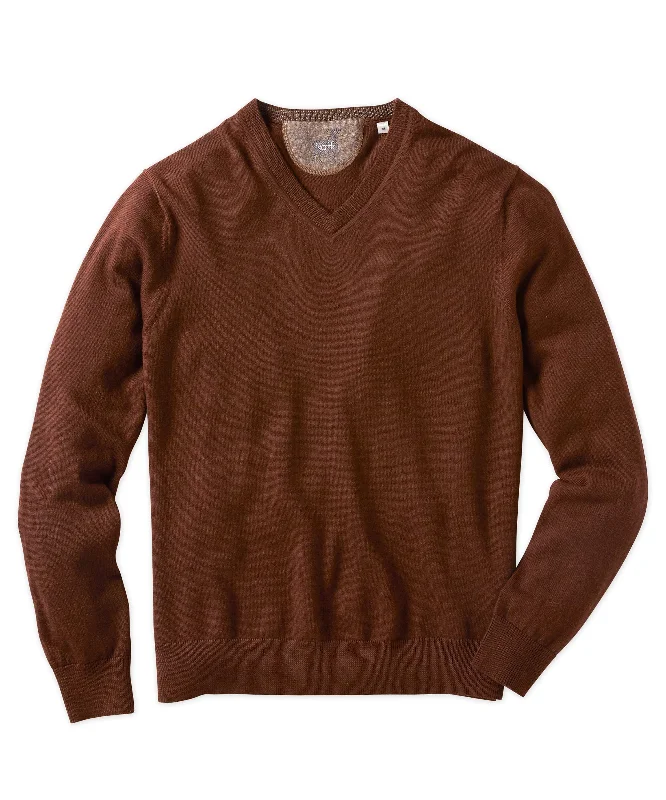 Men's Embroidered Floral Patterned Silk - Blend Sweater in Cream for a Spring - Inspired LookItalian Merino V-Neck Sweater Men's Embroidered Floral Patterned Silk - Blend Sweater in Cream for a Spring - Inspired LookItalian Merino V-Neck Sweater