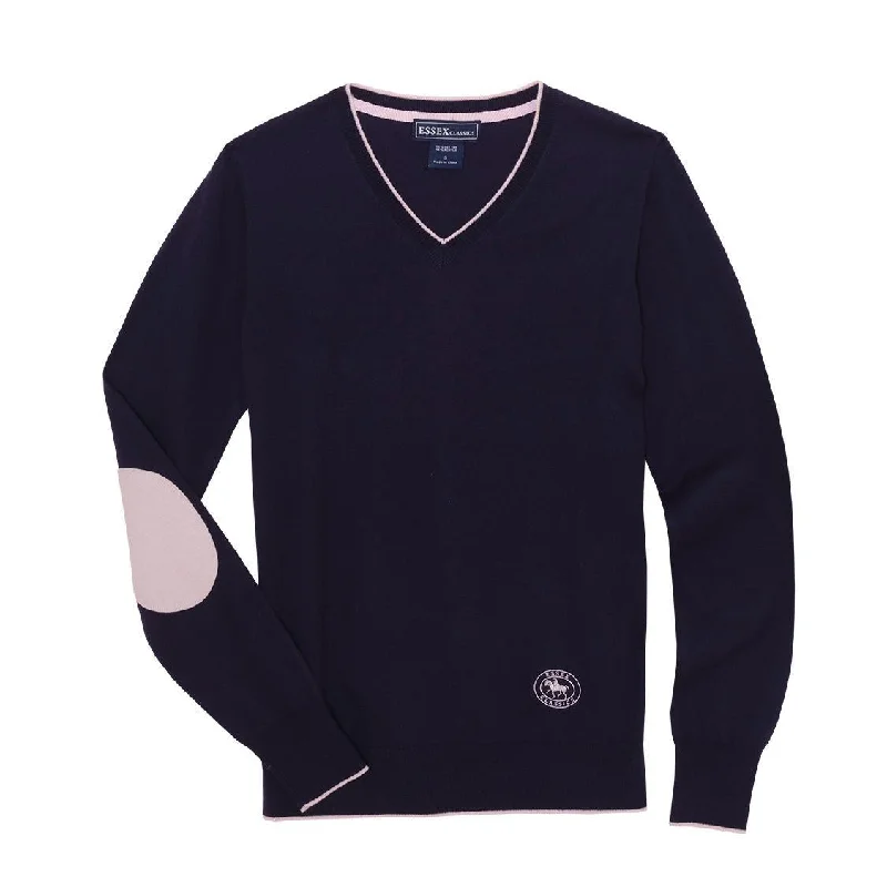 Men's Embroidered Floral Patterned Silk - Blend Sweater in Cream for a Spring - Inspired LookEssex Classics "Trey" V-Neck Sweater