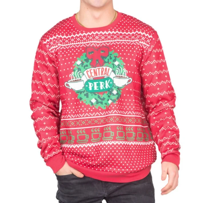 Plus Size Men's Open - Front Cardigan Sweater in Burgundy with Buttons for a Stylish LayerFriends Central Perk Wreath Ugly Christmas Sweater Plus Size Men's Open - Front Cardigan Sweater in Burgundy with Buttons for a Stylish LayerFriends Central Perk Wreath Ugly Christmas Sweater